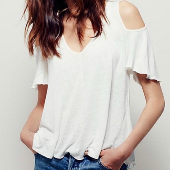 Free People White Cold Shoulder Blouse Size L - Picture 1 of 6